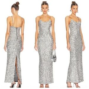 Alice + Olivia Nelle Embellished Maxi Dress Crystal Rhinestone Sequin Sz 2 EUC